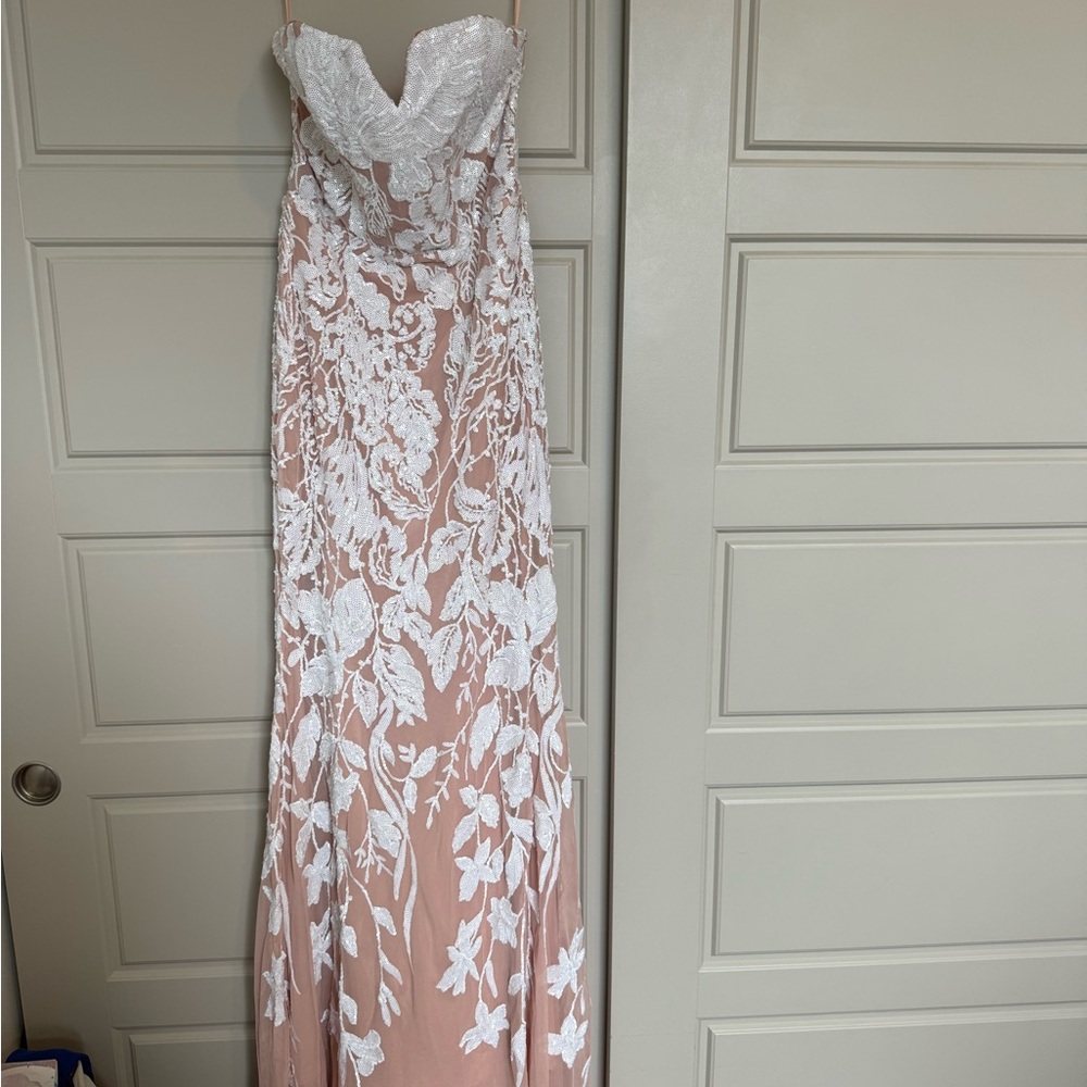 Fashion Nova Strapless Dress in Pink and White